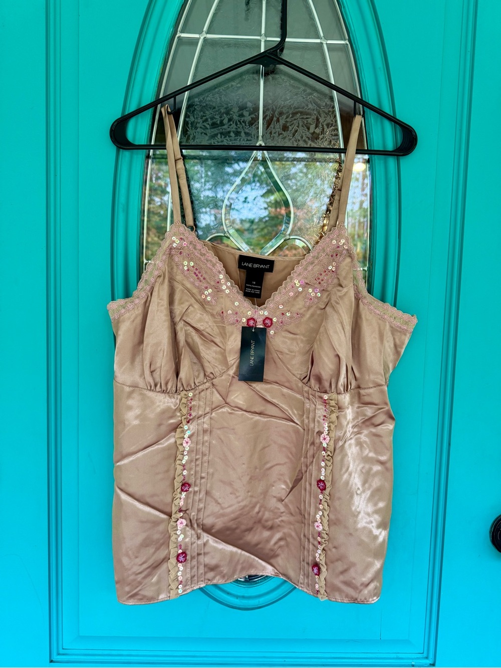 NWT Y2K Lane Bryant Champagne Satin Sequin Cami Top